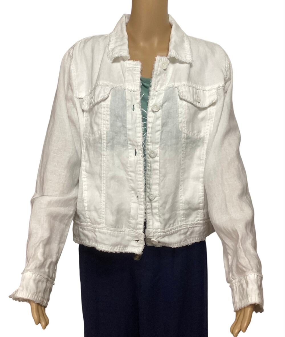 Tommy Bahama Two Palms Raw-Edge Linen Jacket size L white